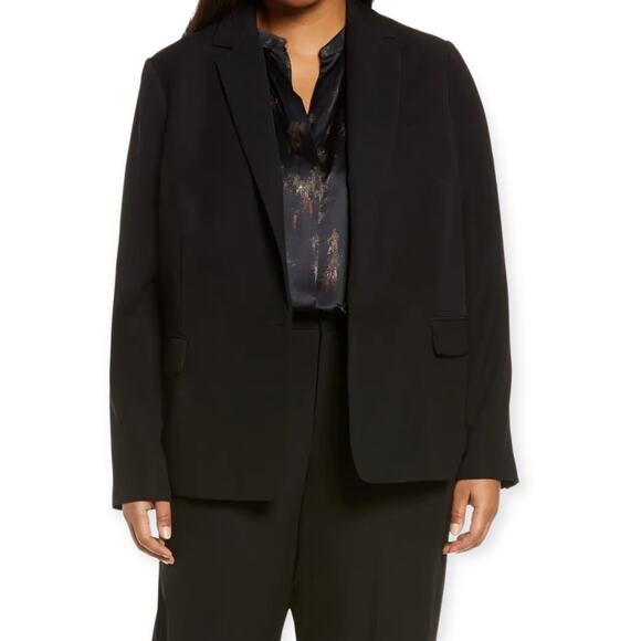 Vince Crepe One Button Blazer Jacket Flap Pockets Black Size 20 - Picture 11 of 11